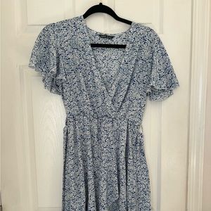 Blue Floral Wrap Dress